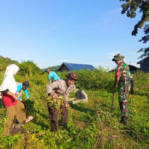 Bhabinkamtibmas Desa Belo Bersama Tiga Pilar dan Masyarakat Bersihkan TPU